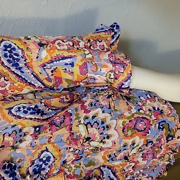 Melissa PAIGE 1990s Rainbow Ruffle Paisley Broomstick Tunic Small - Picture 6 of 10